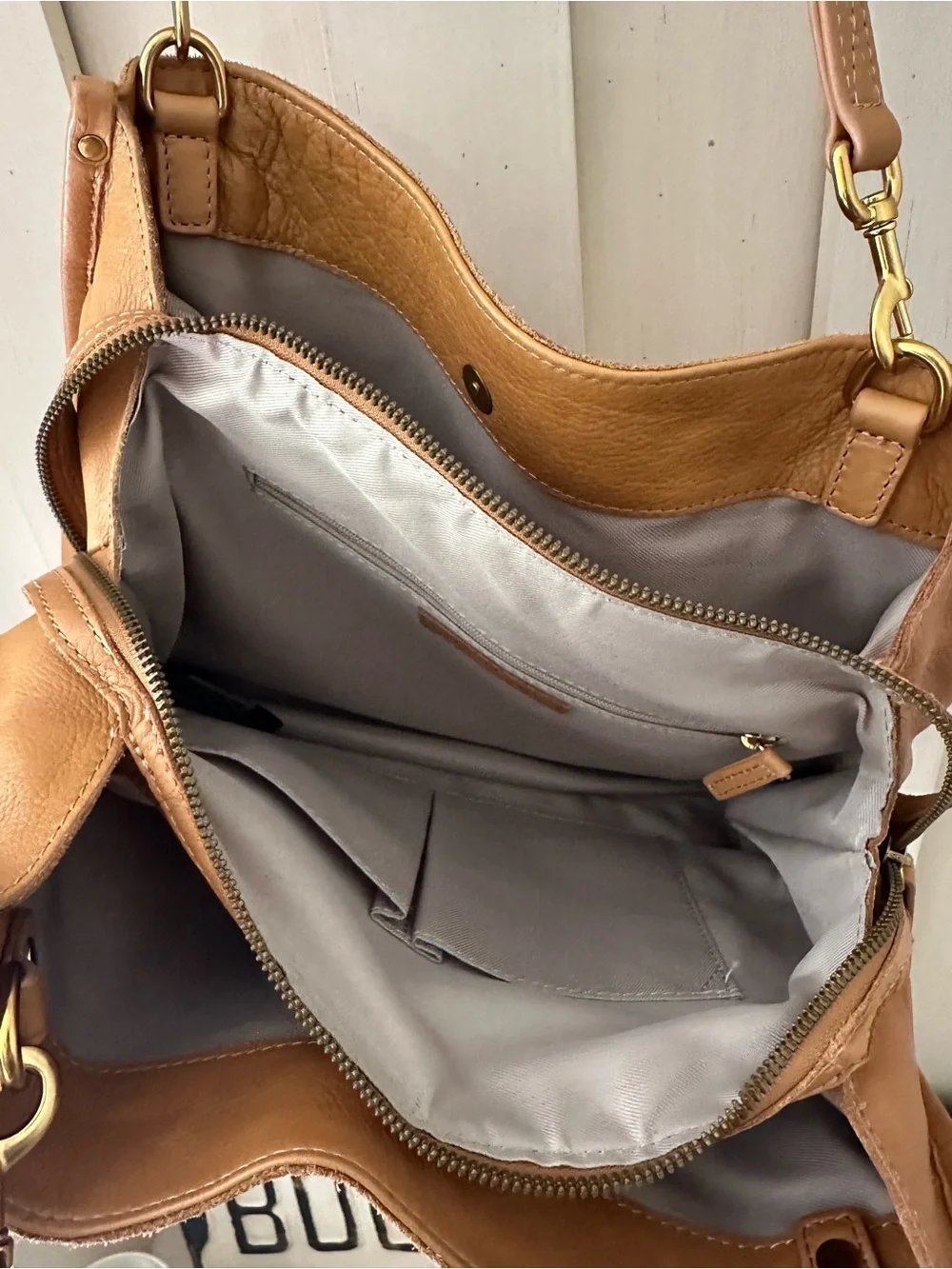 American Leather Cognac Shoulder Bag with Gold Hardware